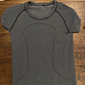 lululemon black and white striped swiftly tech tshirt